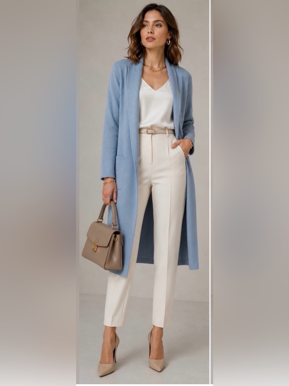 Max Sport womenโs Cardigan Open Front. Light Blue